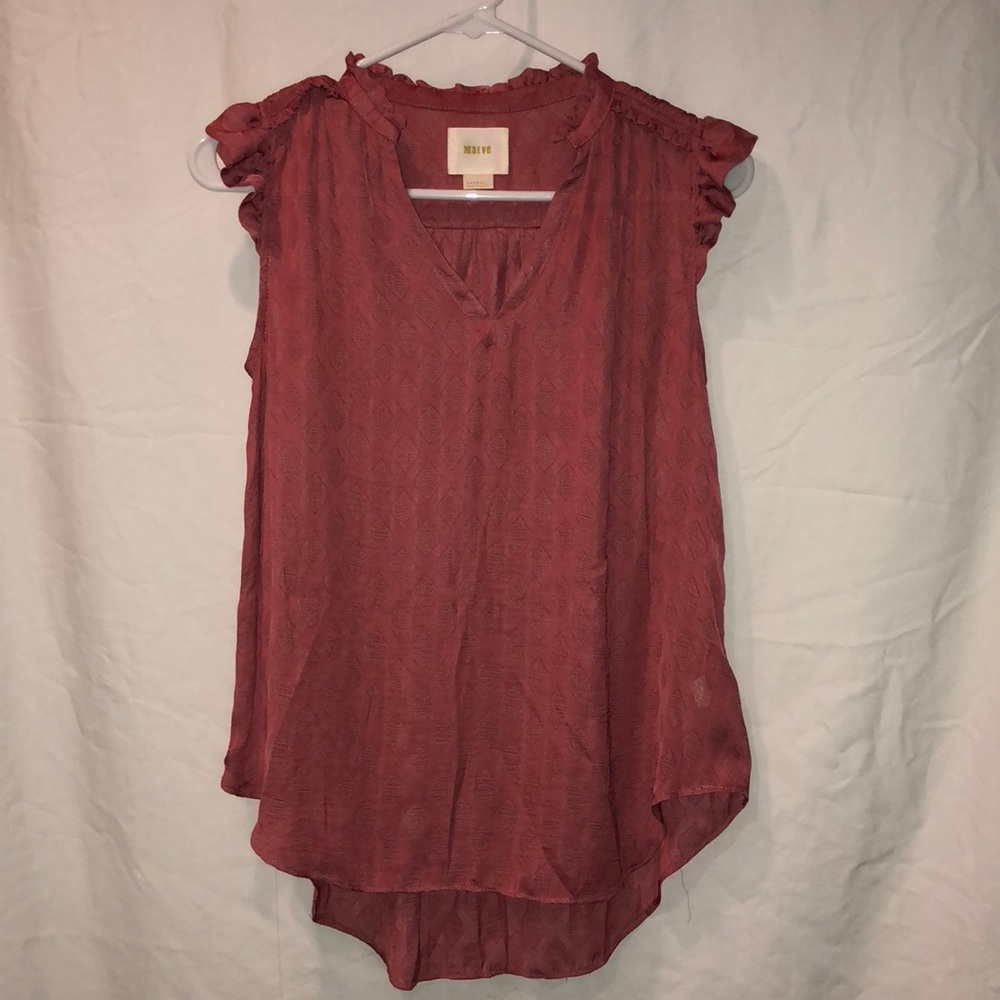 Maeve Rust Red Ruffled Cap Sleeve V-Neck Blouse